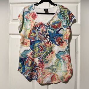 Bobeau Multicolor Paisley Short Sleeve Top
